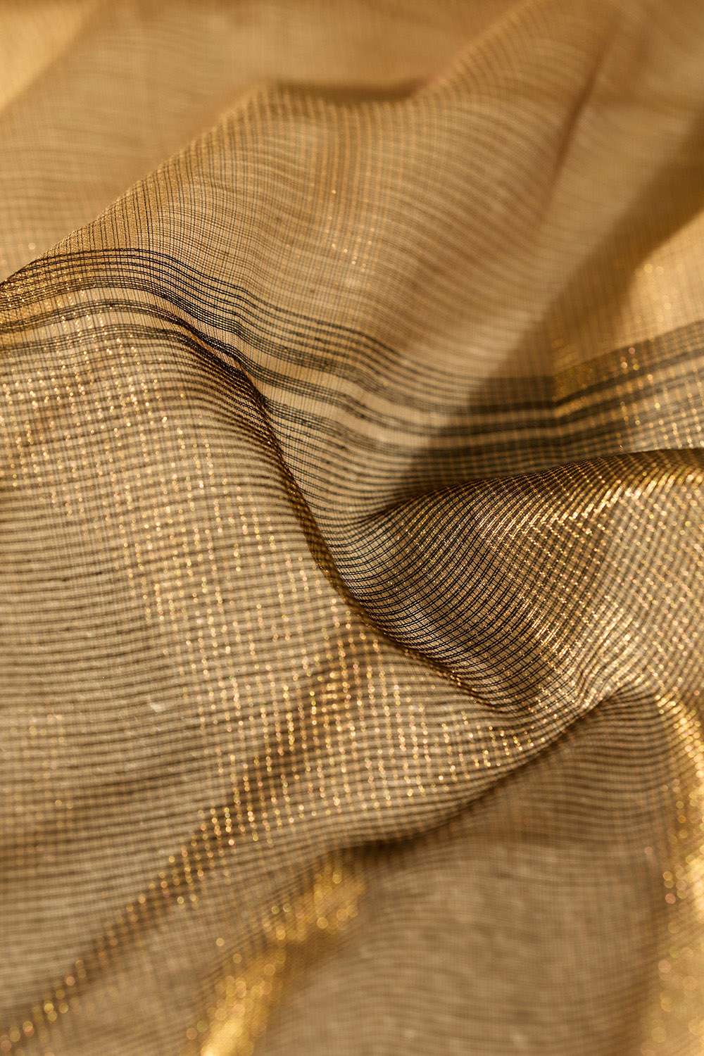 Gold Beige Woven Pure Tissue Cotton Maheshwari Saree image number null