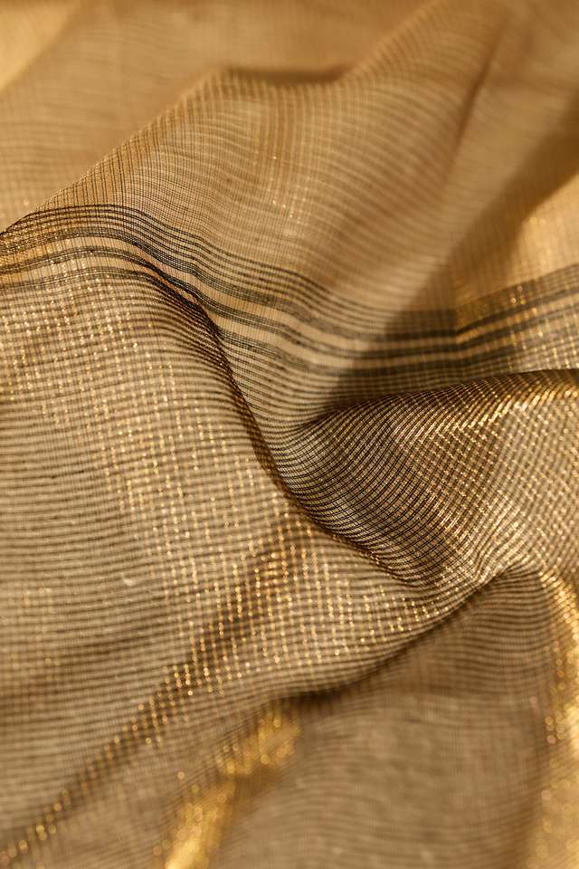 Gold Beige Woven Pure Tissue Cotton Maheshwari Saree thumbnail image number null