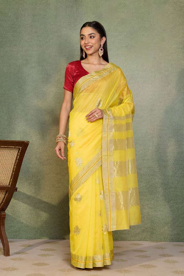 Yellow Woven Pure Silk Cotton Chanderi Saree thumbnail image number null
