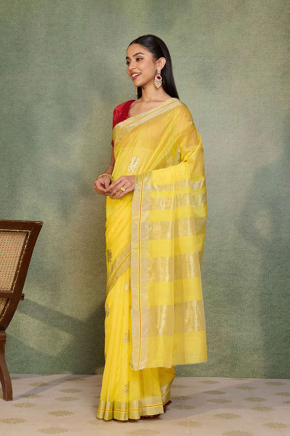 Yellow Woven Pure Silk Cotton Chanderi Saree image number null
