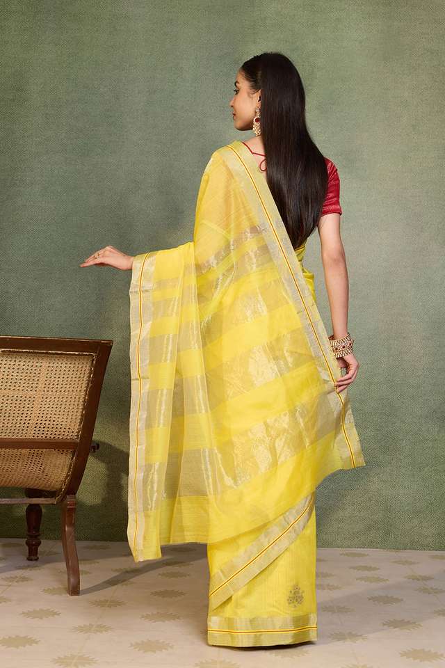 Yellow Woven Pure Silk Cotton Chanderi Saree thumbnail image number null