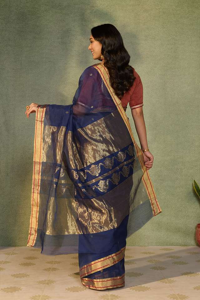 Dark Blue Woven Pure Silk Cotton Chanderi Saree thumbnail image number null