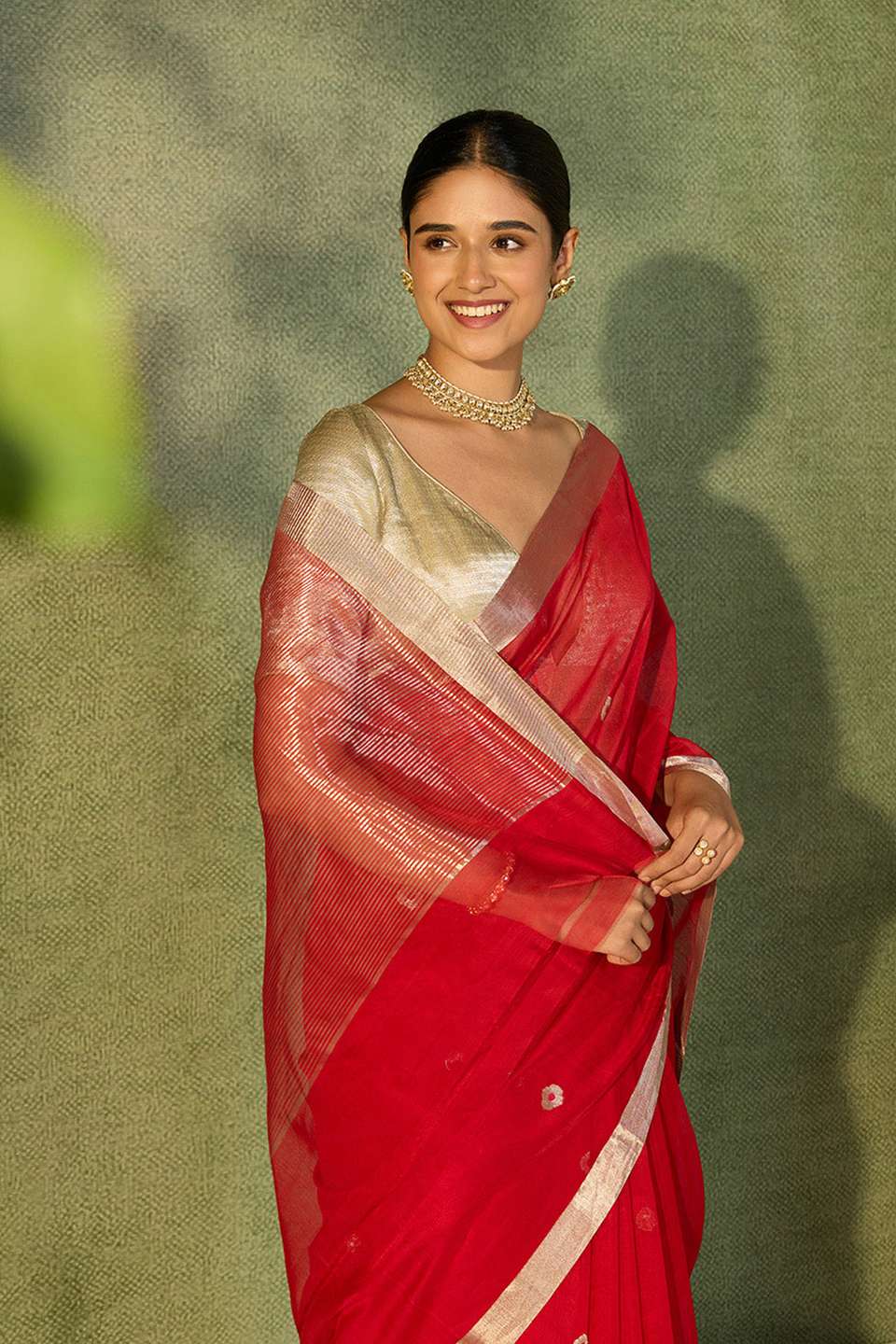 Red Woven Pure Silk Cotton Chanderi Saree