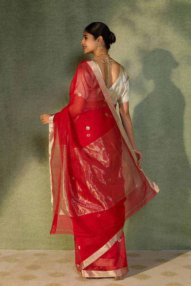Red Woven Pure Silk Cotton Chanderi Saree thumbnail image number null