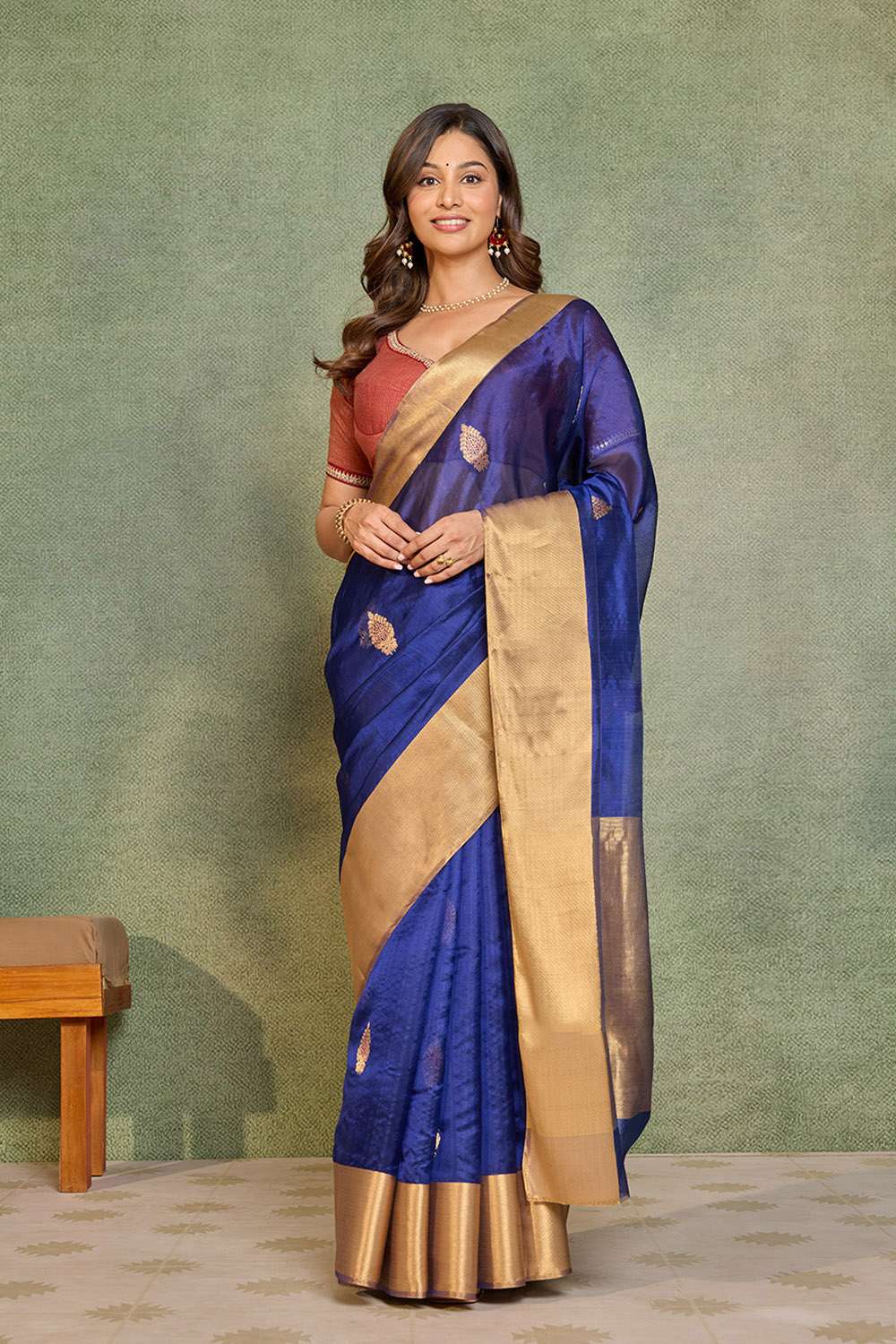 Dark Blue Eknaliya Pure Silk Chanderi Saree image number null
