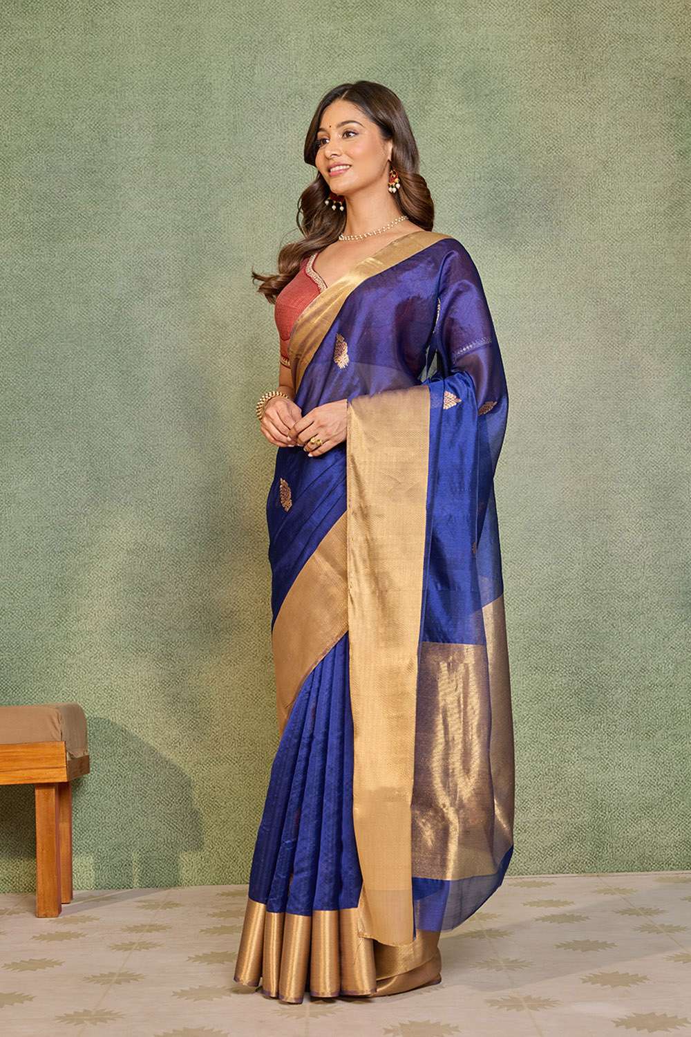 Dark Blue Eknaliya Pure Silk Chanderi Saree image number null