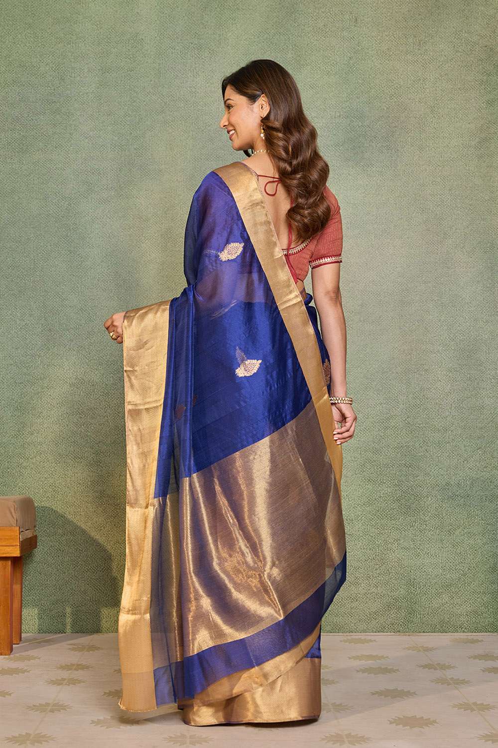 Dark Blue Eknaliya Pure Silk Chanderi Saree image number null