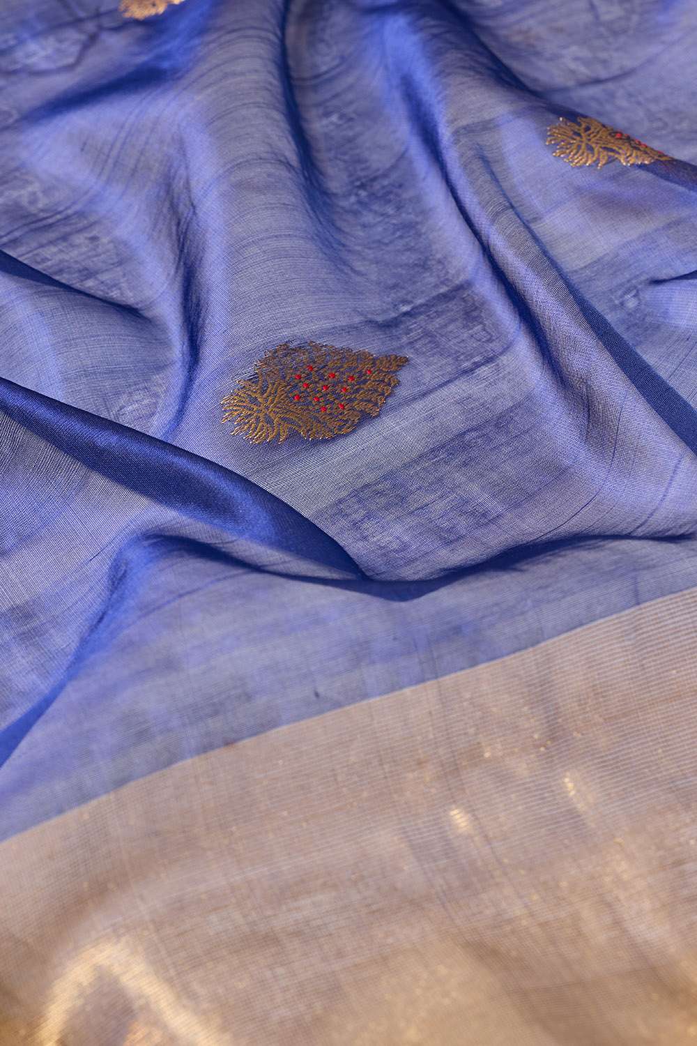 Dark Blue Eknaliya Pure Silk Chanderi Saree image number null