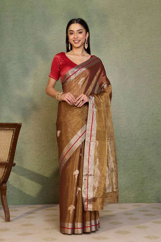 Brown Woven Pure Tissue Cotton Chanderi Saree thumbnail image number null