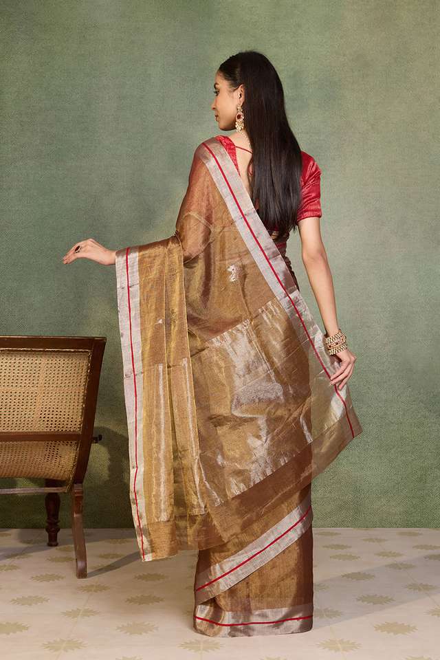 Brown Woven Pure Tissue Cotton Chanderi Saree thumbnail image number null