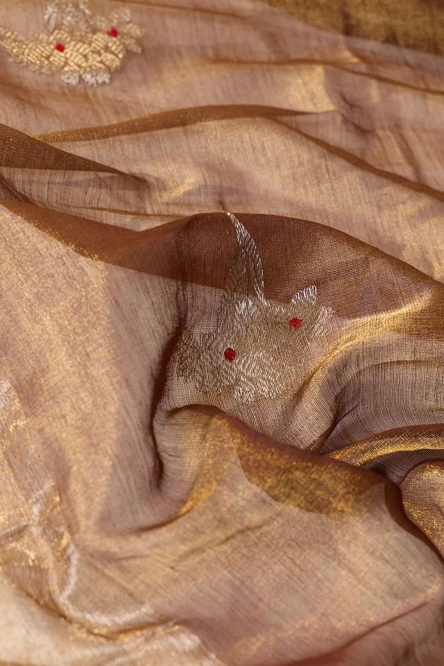 Brown Woven Pure Tissue Cotton Chanderi Saree thumbnail image number null