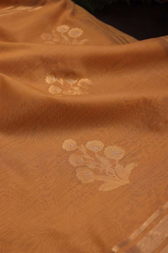 Light Orange Chanderi Silk Cotton Saree image number