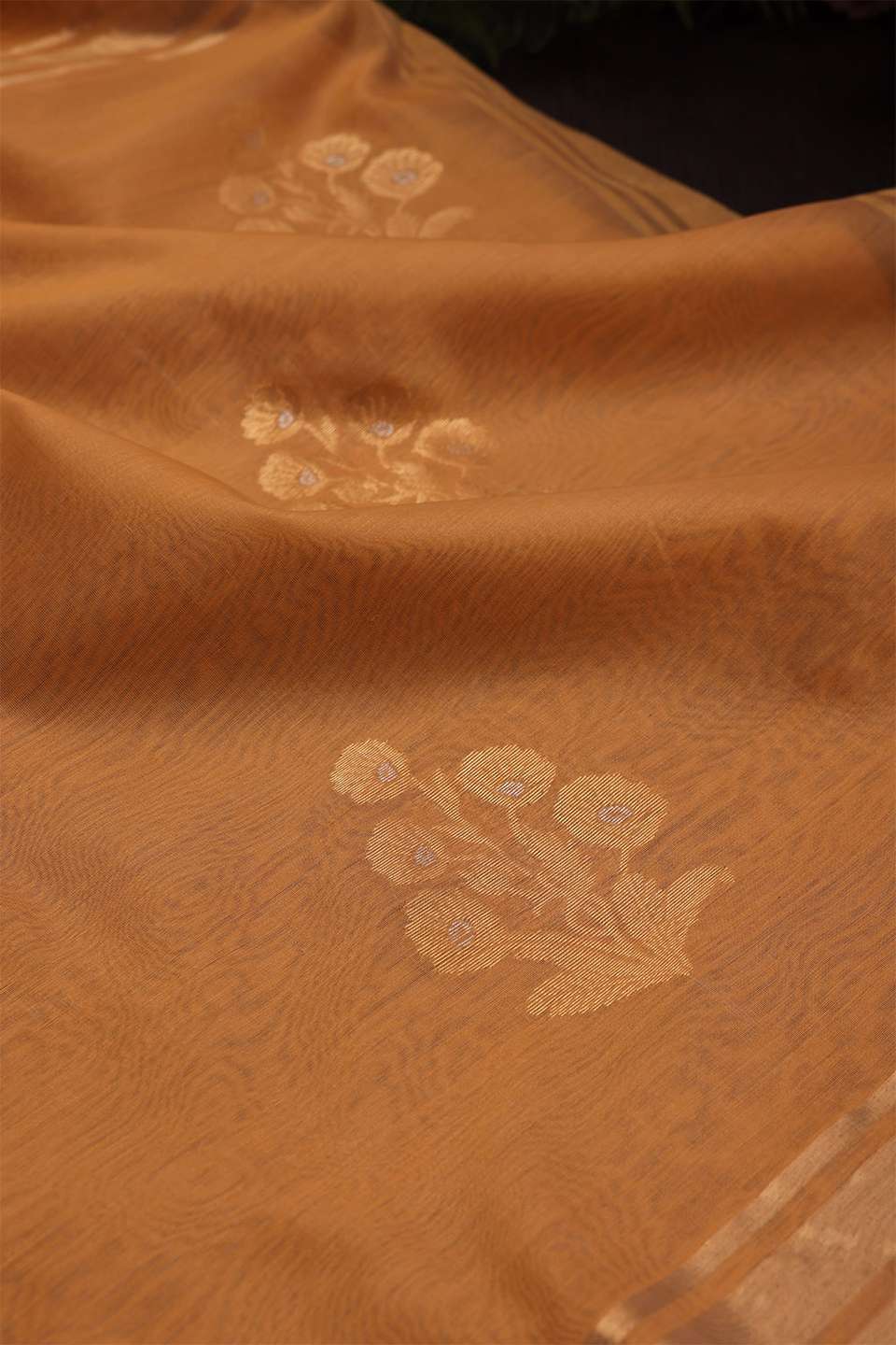 Light Orange Chanderi Silk Cotton Saree