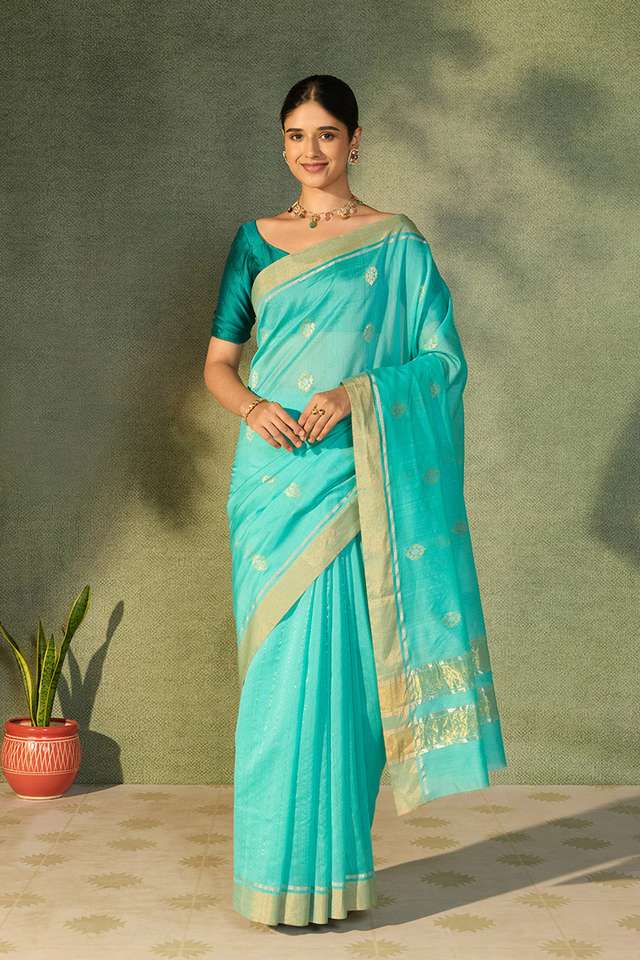 Light Blue Woven Pure Silk Cotton Chanderi Saree thumbnail image number null