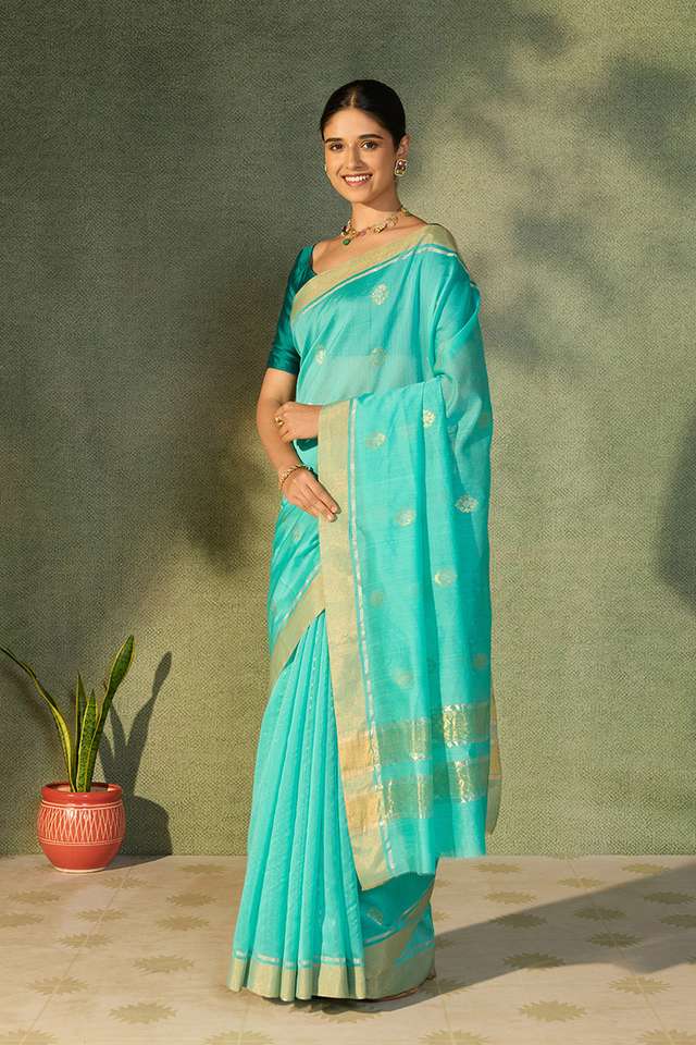 Light Blue Woven Pure Silk Cotton Chanderi Saree thumbnail image number null