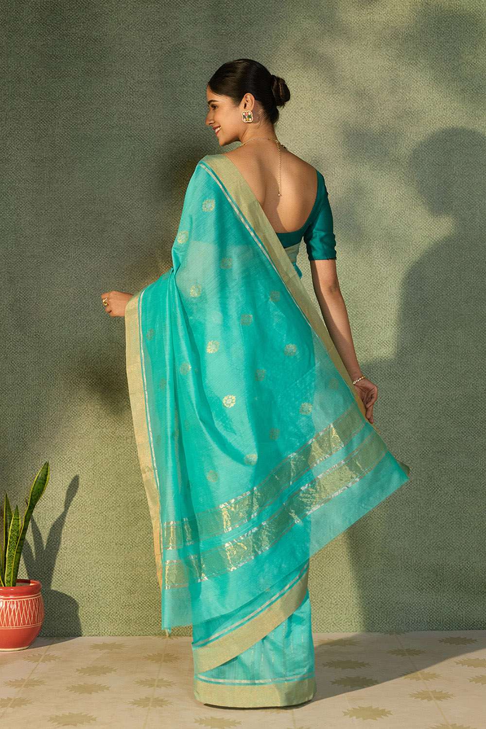 Light Blue Woven Pure Silk Cotton Chanderi Saree image number null
