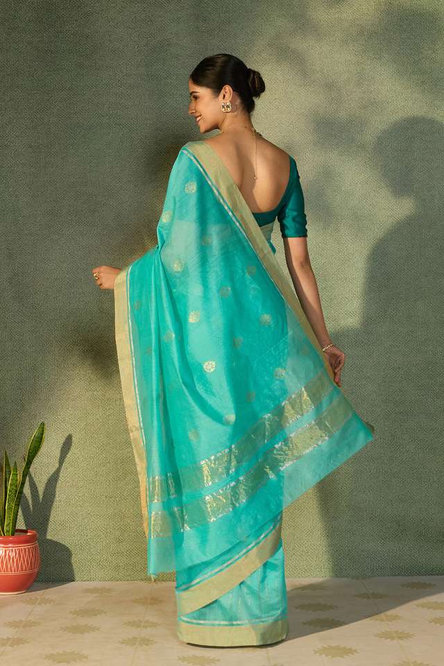 Light Blue Woven Pure Silk Cotton Chanderi Saree thumbnail image number null