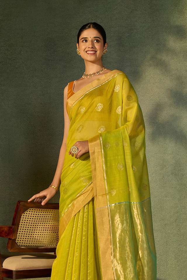 Light Green Woven Pure Silk Cotton Chanderi Saree image number
