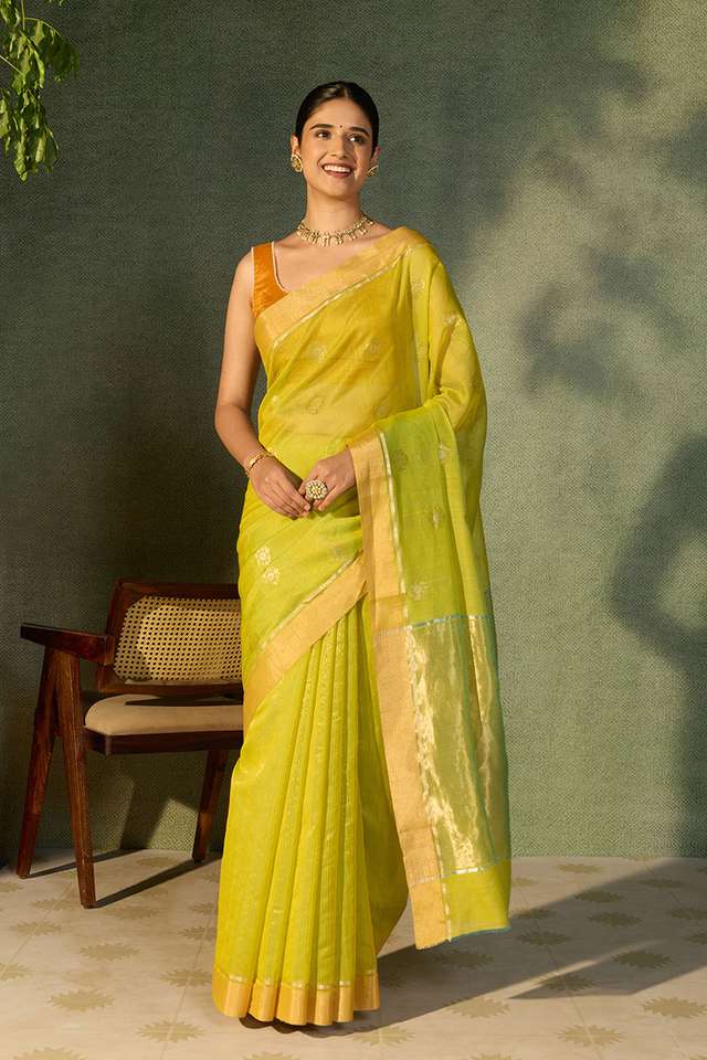 Light Green Woven Pure Silk Cotton Chanderi Saree thumbnail image number null