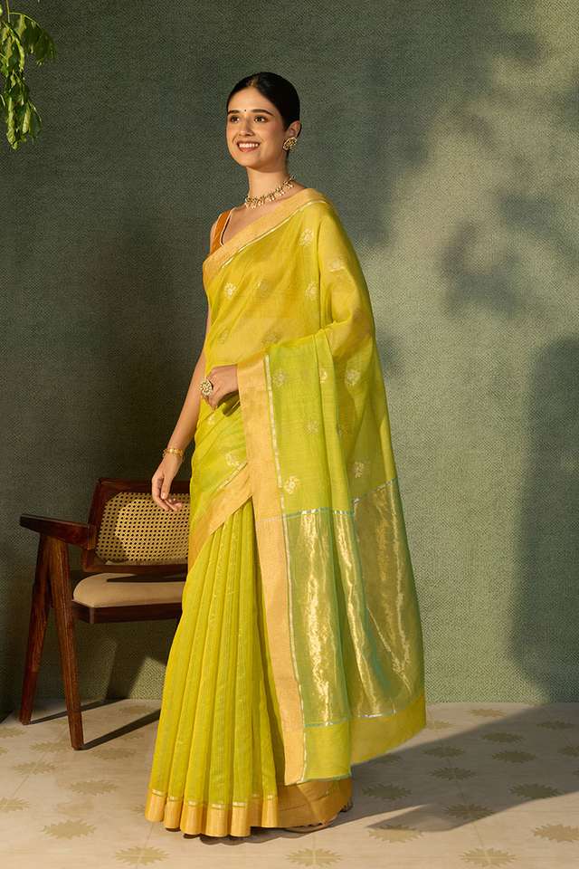 Light Green Woven Pure Silk Cotton Chanderi Saree thumbnail image number null