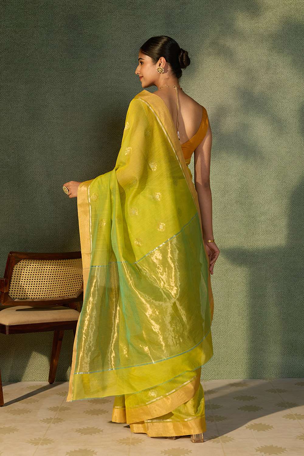 Light Green Woven Pure Silk Cotton Chanderi Saree image number null