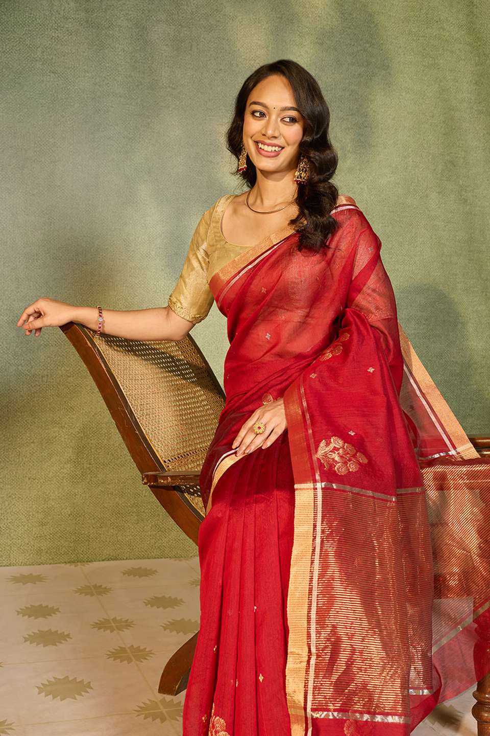 Red Woven Pure Silk Cotton Chanderi Saree