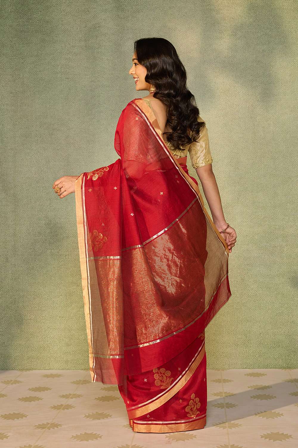 Red Woven Pure Silk Cotton Chanderi Saree image number null