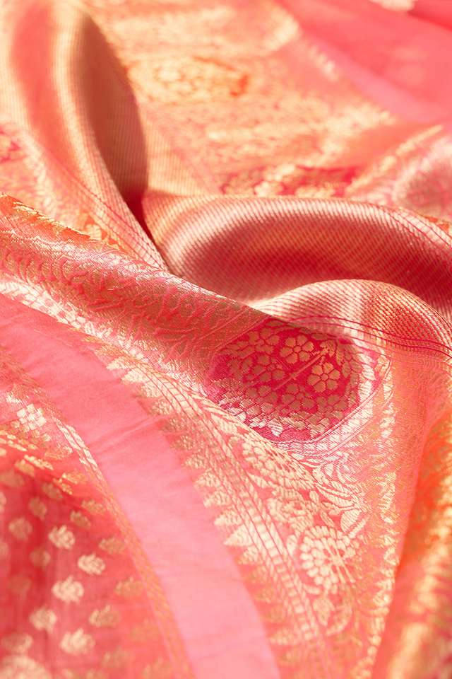 Light Pink Pure Silk Organza Kadwa Banarasi Saree thumbnail image number null
