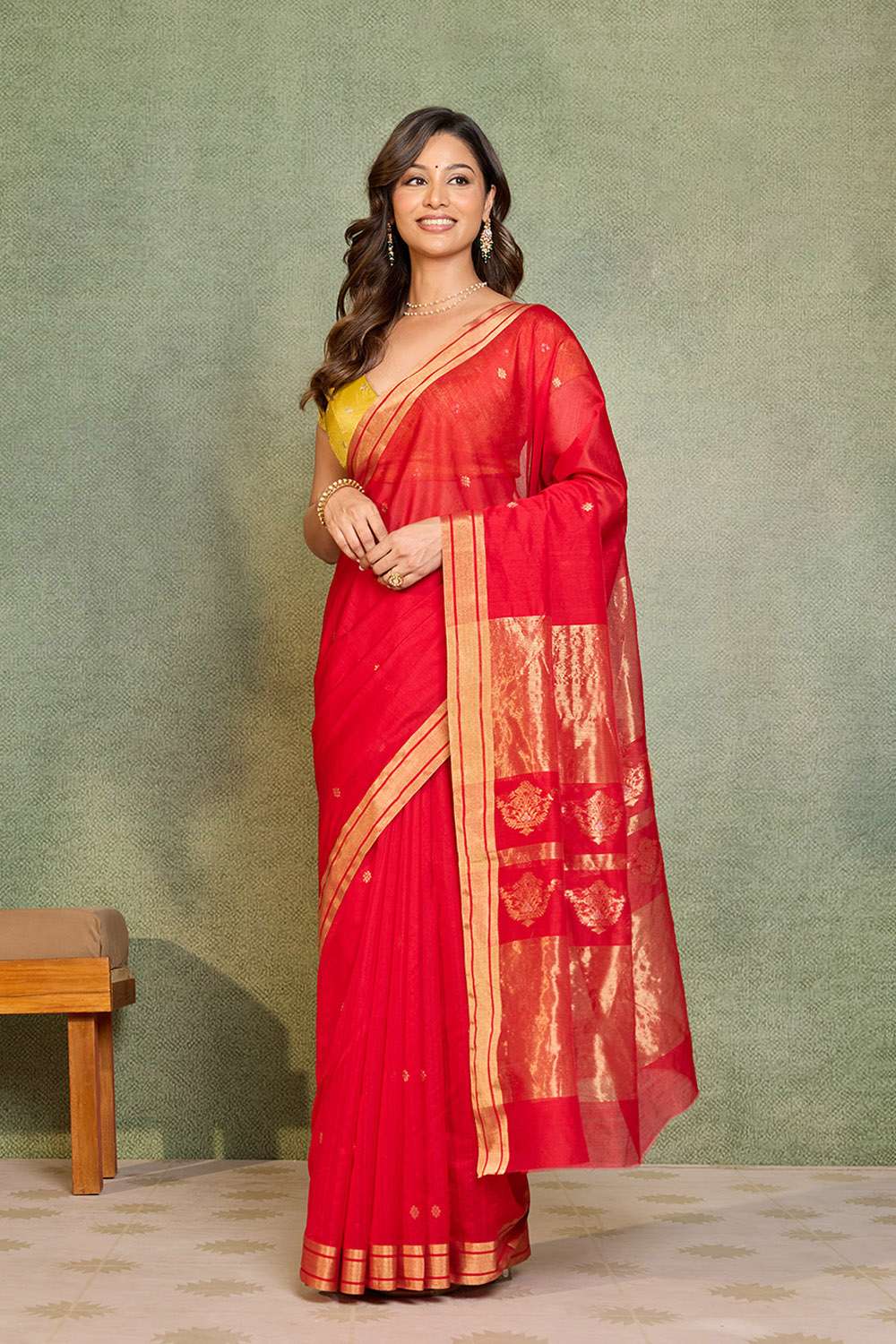 Red Woven Pure Silk Cotton Chanderi Saree image number null