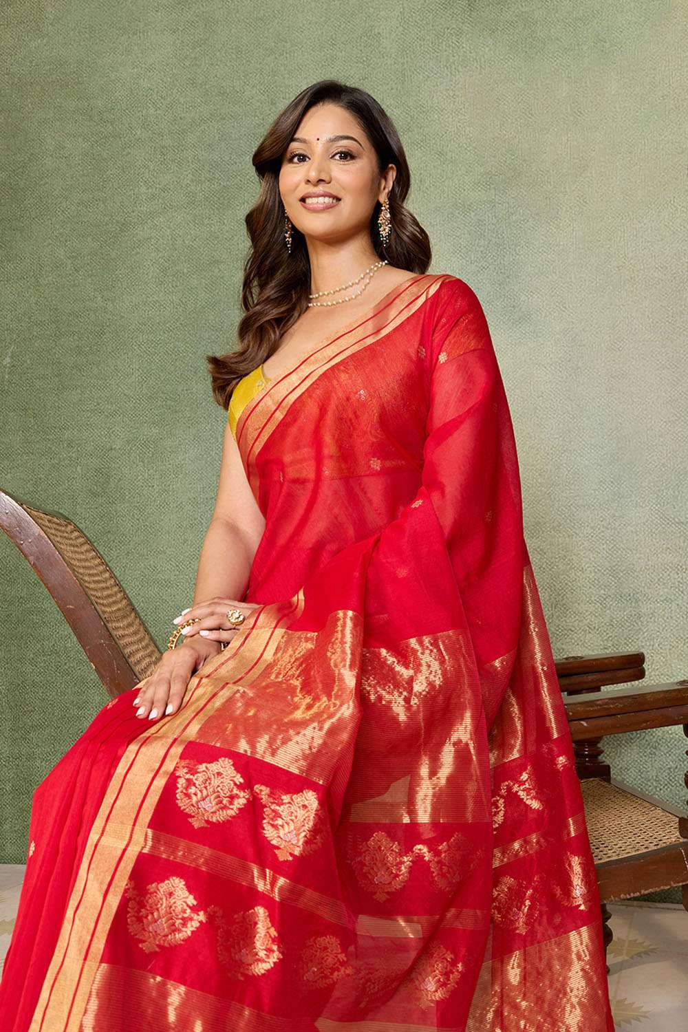 Red Woven Pure Silk Cotton Chanderi Saree image number null