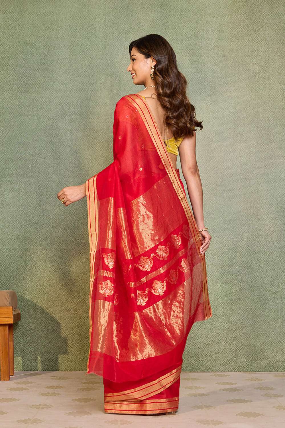 Red Woven Pure Silk Cotton Chanderi Saree image number null