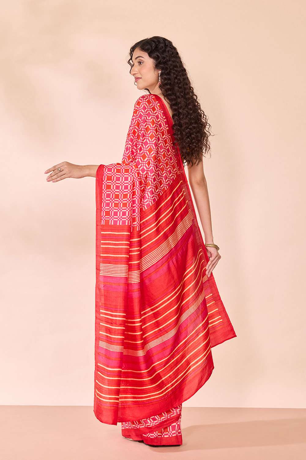 Pink Pure Silk Block Printed Bengal Saree image number null