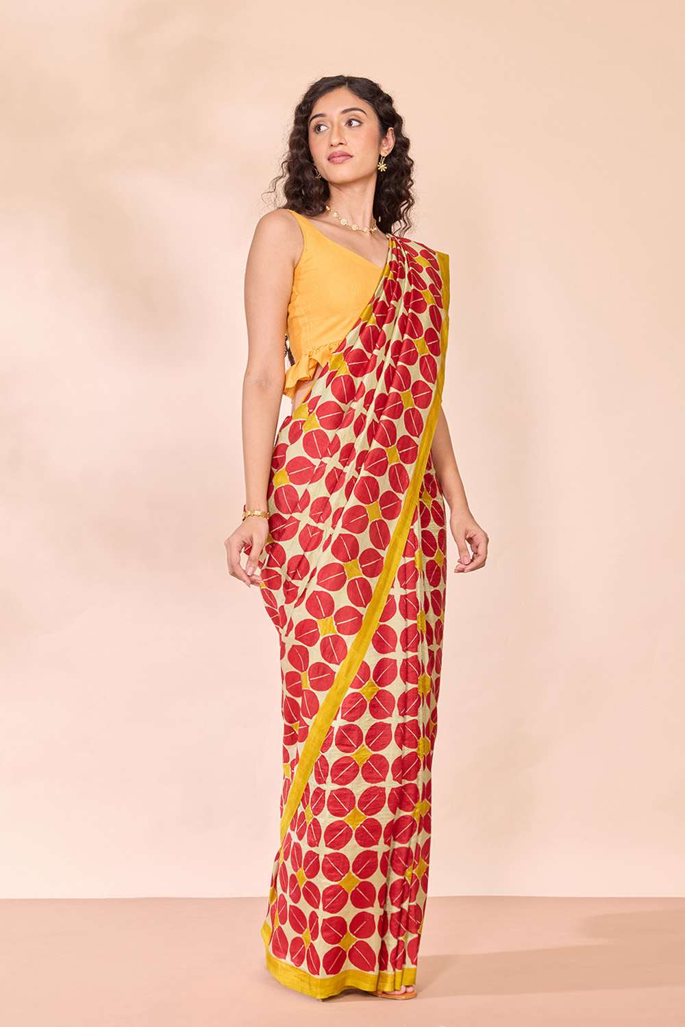 Light Green Pure Silk Block Printed Bengal Saree image number null