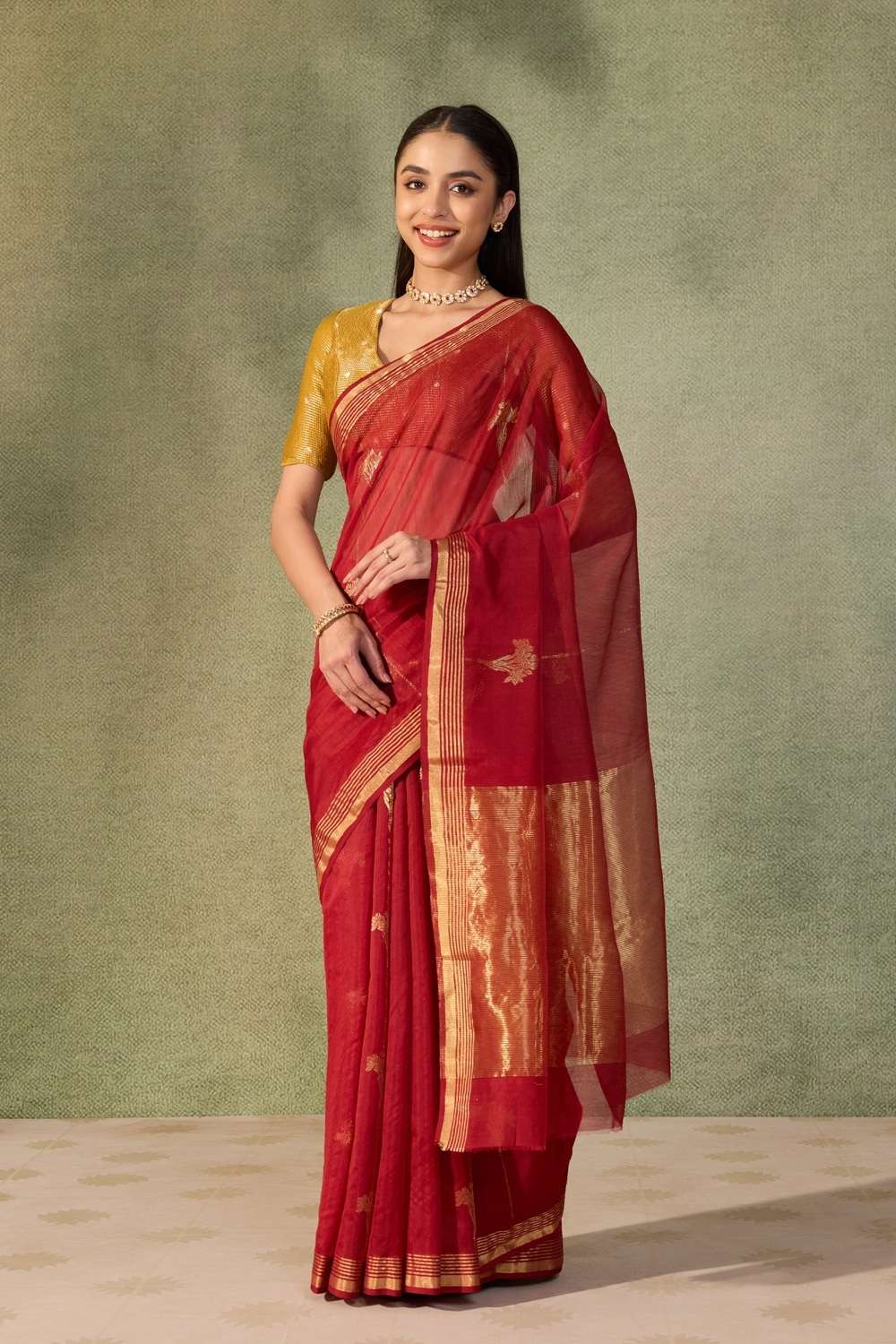 Dark Red Chanderi Woven Pure Silk Cotton Saree image number null