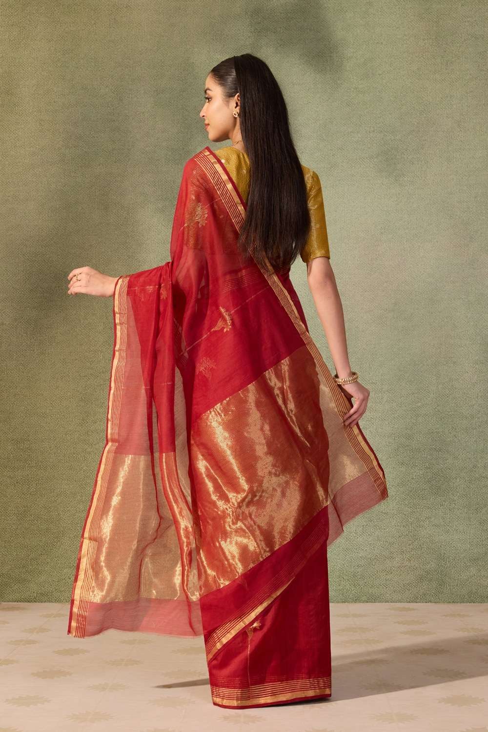 Dark Red Chanderi Woven Pure Silk Cotton Saree image number null
