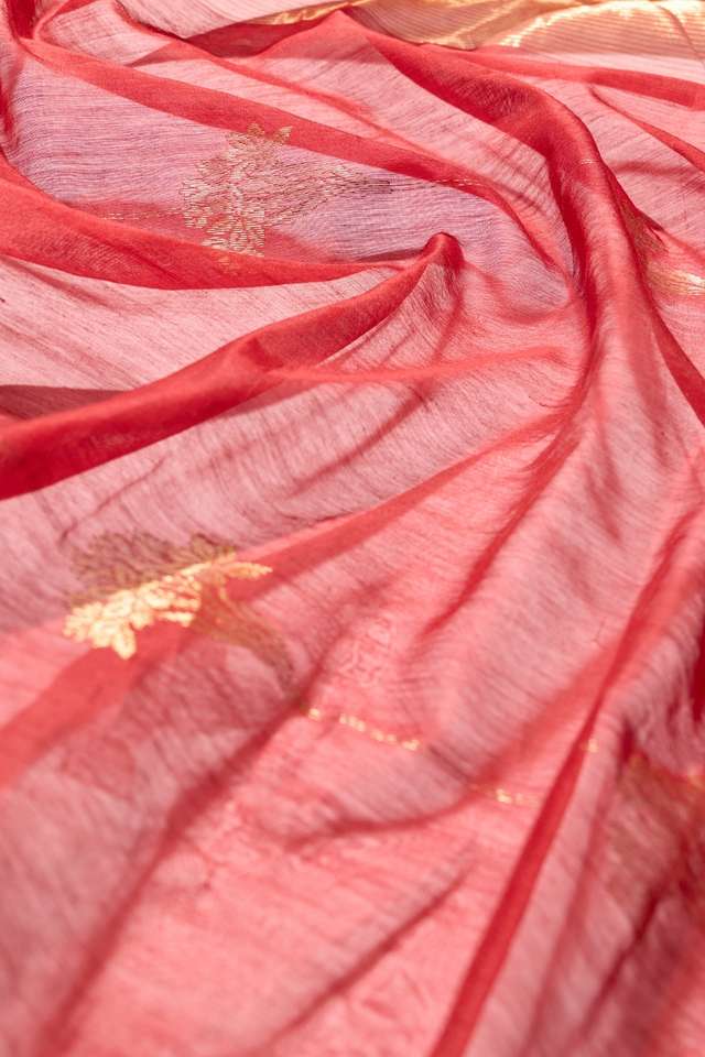 Dark Red Chanderi Woven Pure Silk Cotton Saree thumbnail image number null