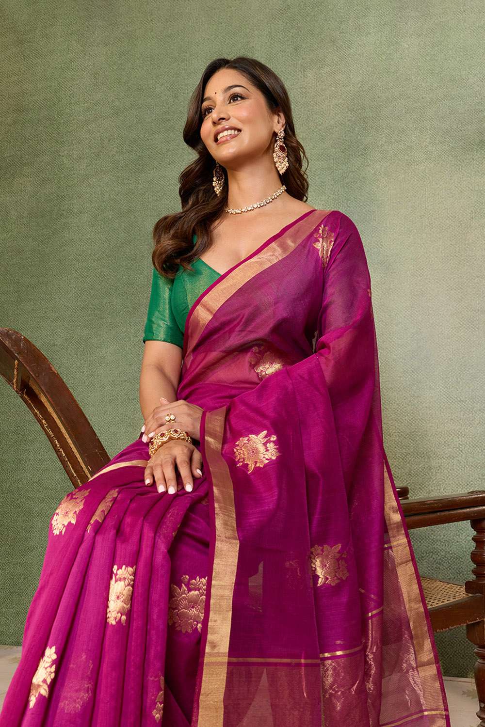 Dark Pink Woven Pure Silk Cotton Chanderi Saree image number null
