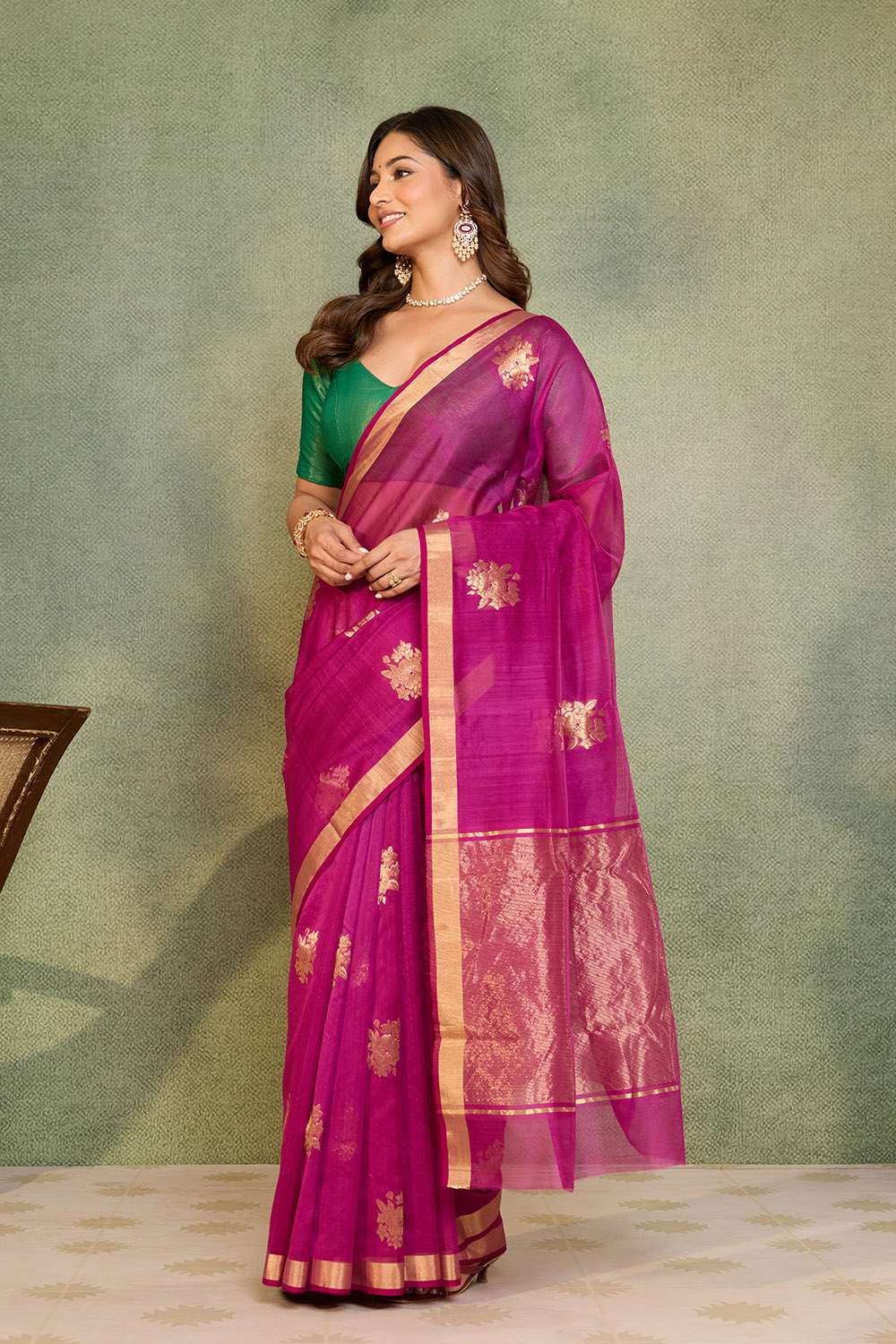 Dark Pink Woven Pure Silk Cotton Chanderi Saree image number null