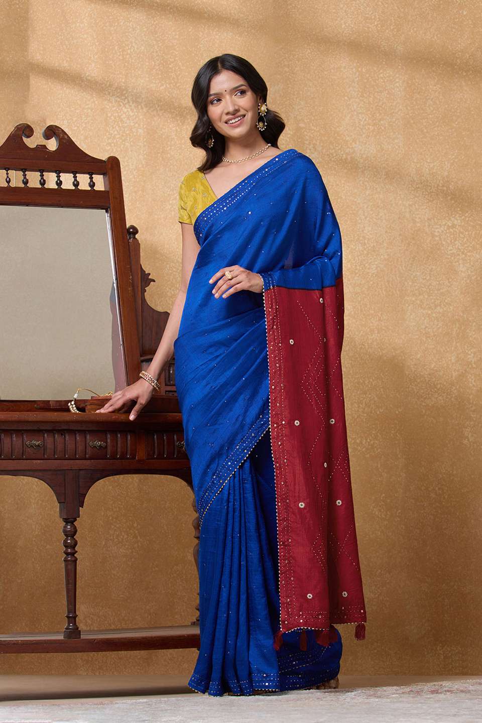 Blue Pure Silk Mukaish Embroidery Saree
