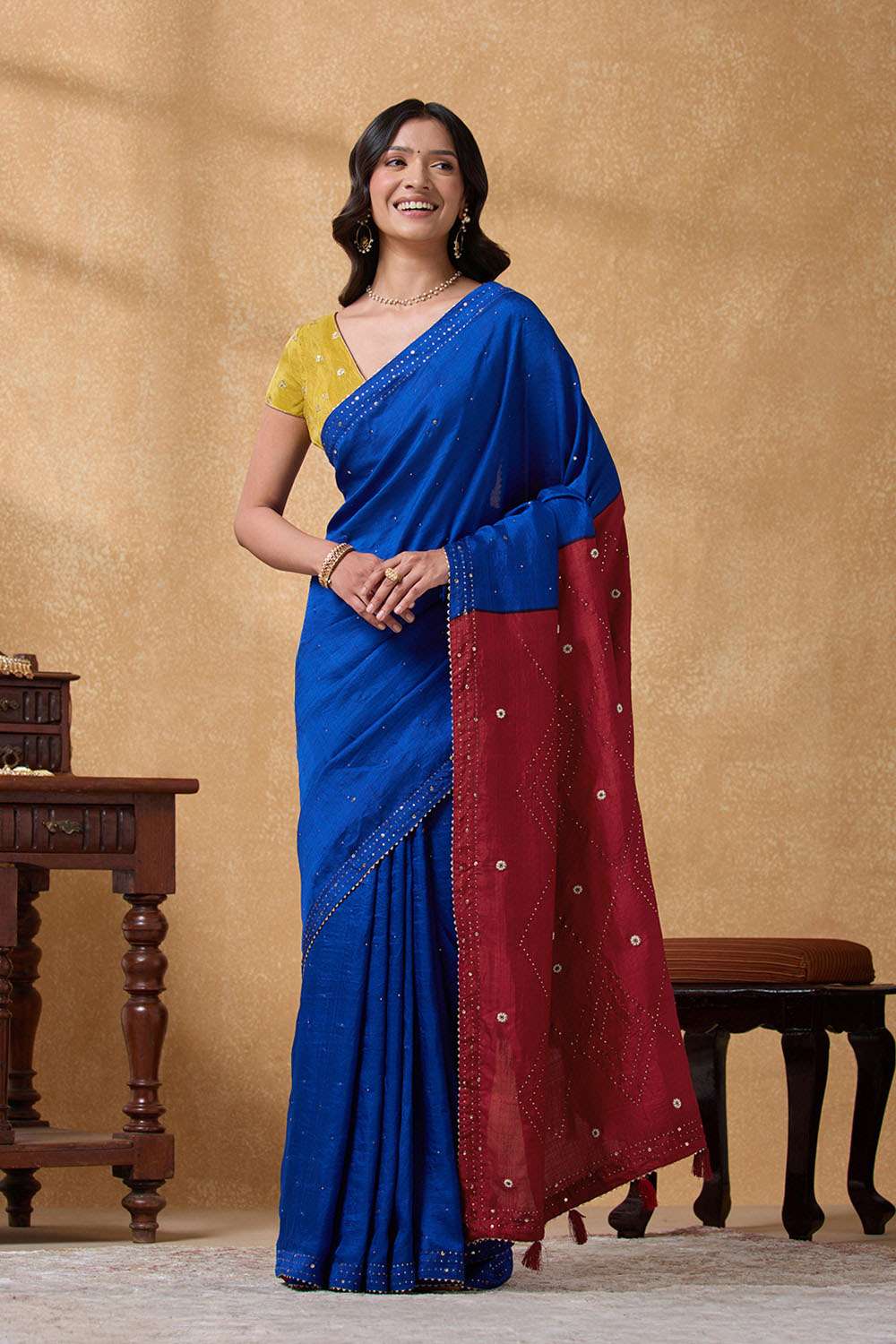 Blue Pure Silk Mukaish Embroidery Saree image number null