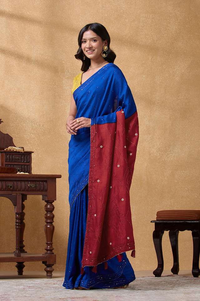 Blue Pure Silk Mukaish Embroidery Saree thumbnail image number null