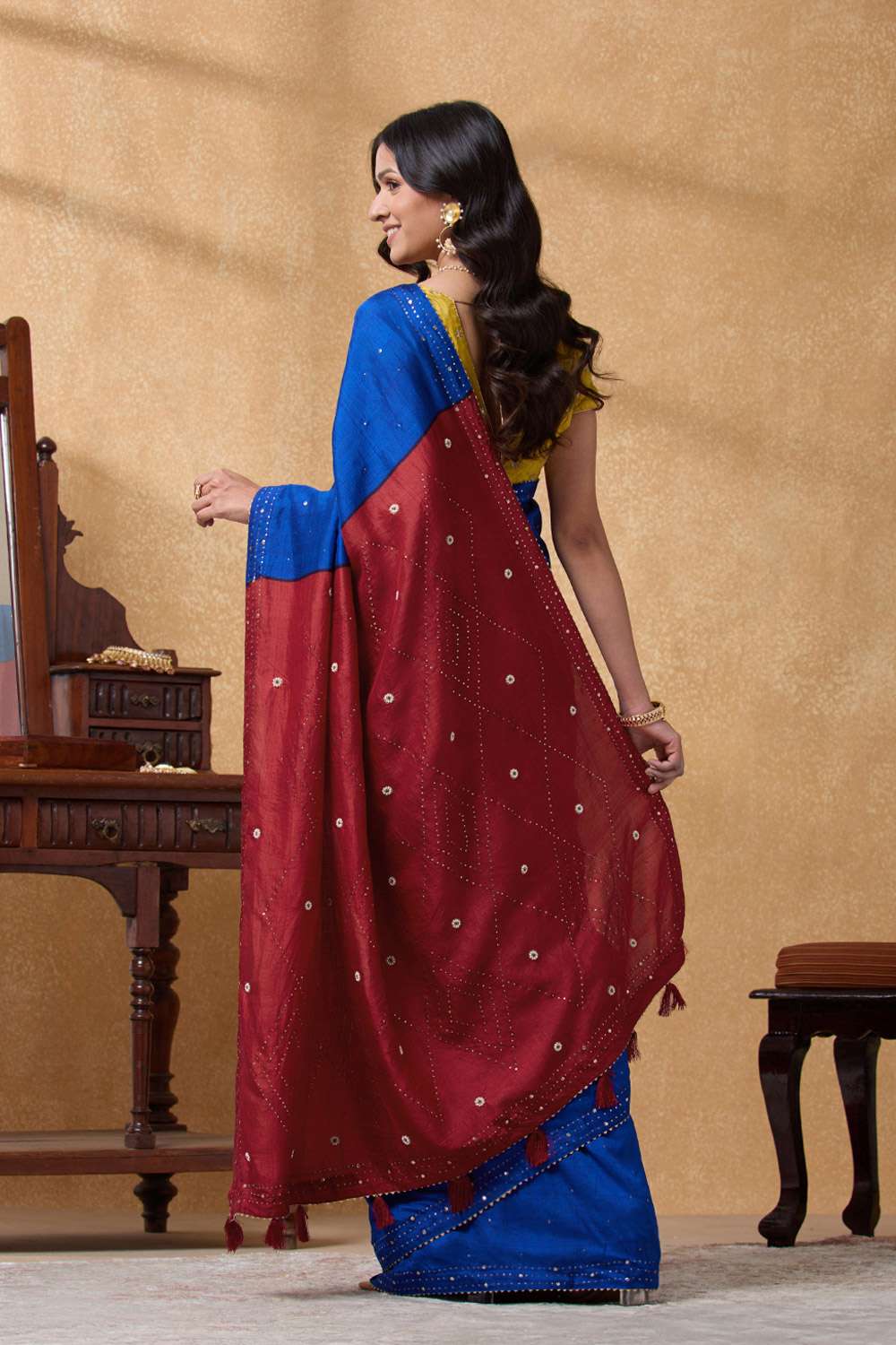 Blue Pure Silk Mukaish Embroidery Saree image number null