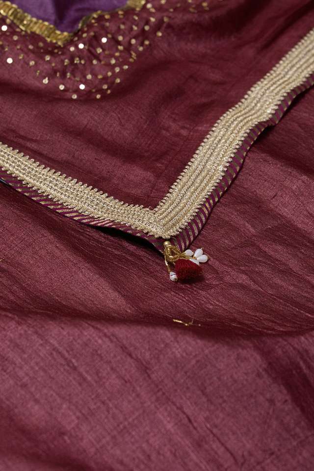 Dark Red Pure Tussar Silk Embroidered Saree thumbnail image number null