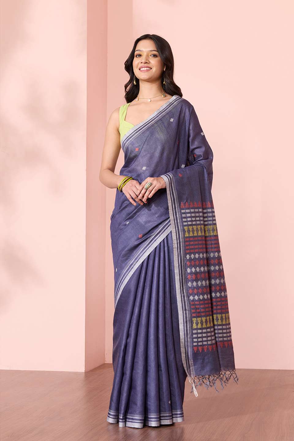 Dark Blue Bhagalpur Woven Pure Tussar Silk Saree