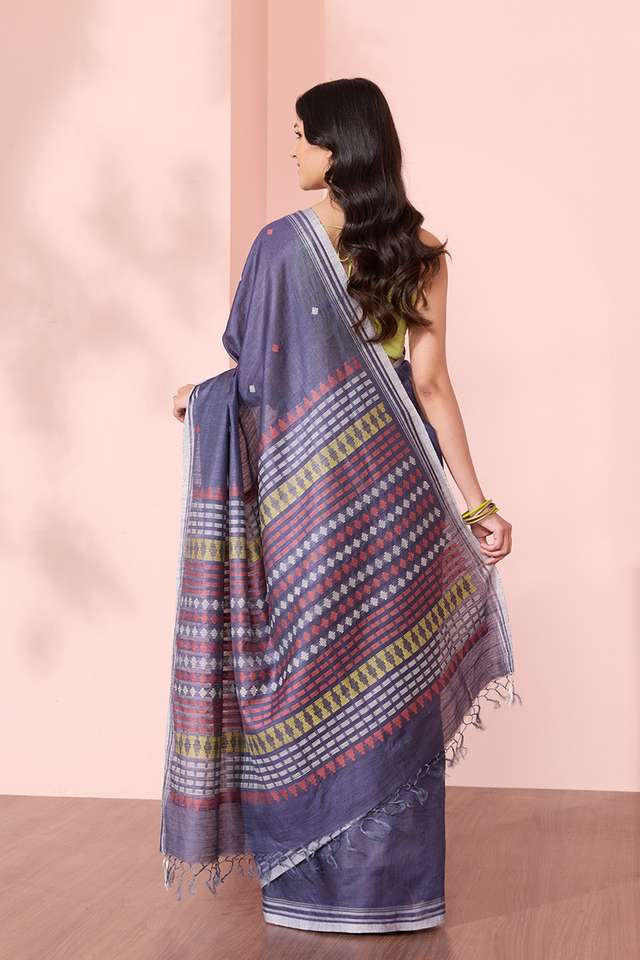 Dark Blue Bhagalpur Woven Pure Tussar Silk Saree thumbnail image number null