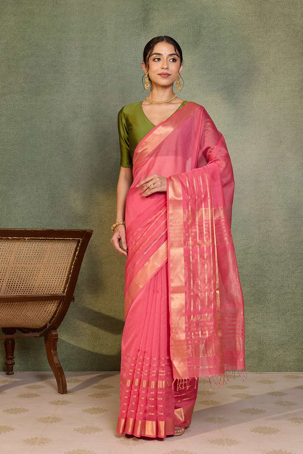Pink Maheshwari Pure Silk Cotton Woven Saree image number null