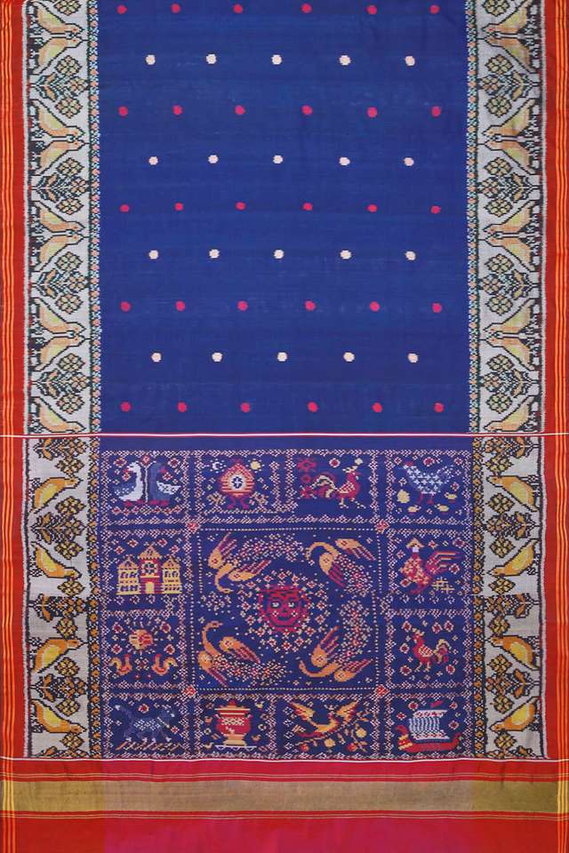 Blue Rajkot Pure Silk Ikat Saree thumbnail image number null