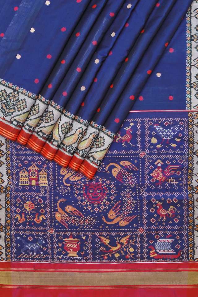 Blue Rajkot Pure Silk Ikat Saree thumbnail image number null