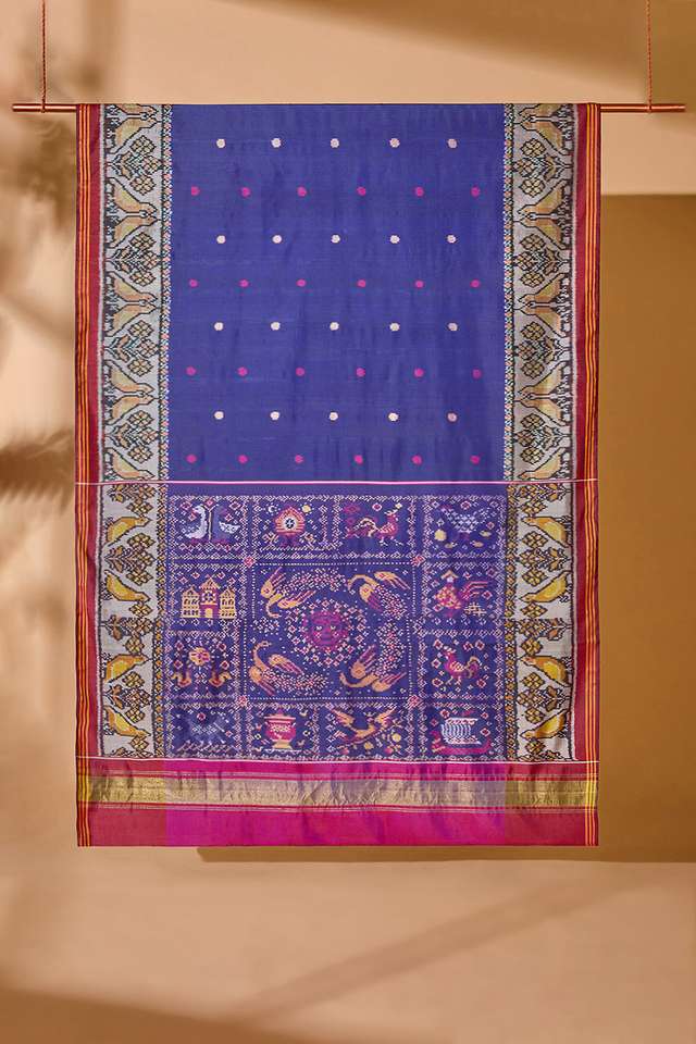 Blue Rajkot Pure Silk Ikat Saree thumbnail image number null