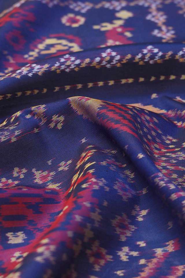 Blue Rajkot Pure Silk Ikat Saree thumbnail image number null
